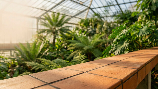 Terracotta tile ledge for natural product display in greenhouse
