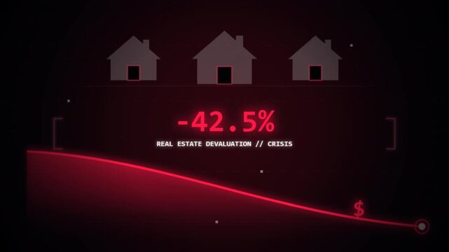 House interest rate graphic showing real estate market devaluation. 4k