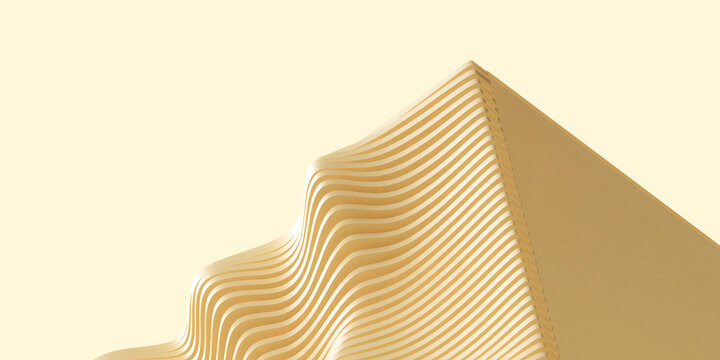 3D Abstract background of golden geometric wave pyramid representing digital education technology and learning media with powerful art and space for text. 3D Rendering, minimal, Education