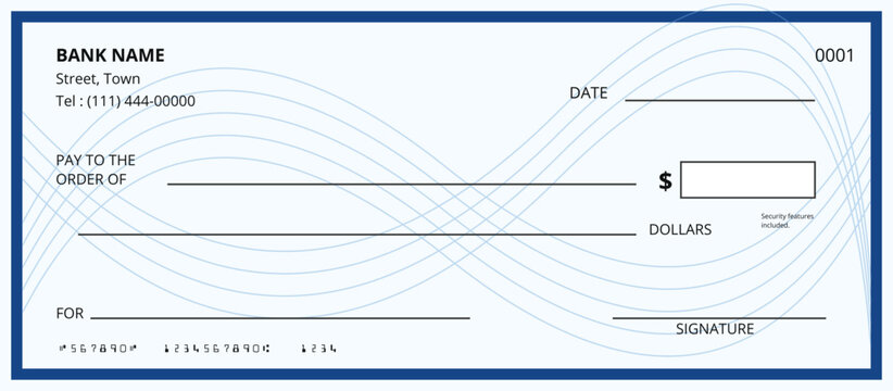Large Blank cheque for managing finances, Blank Personal Cheque, Payment by cheque concept.