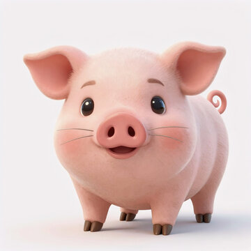 Traditional Chinese Painting Cartoon Pig. A Charming Cartoon Depicting A Cute Pig