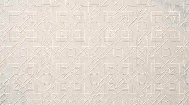 A detailed geometric pattern composed of interlocking stars and diamonds  rendered in a soft beige color  ideal for wall coverings or textile designs