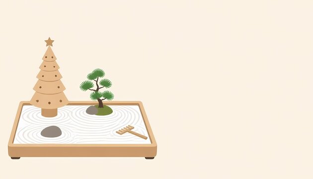 Desktop karesansui zen garden kit with wooden christmas tree and tiny pine tree