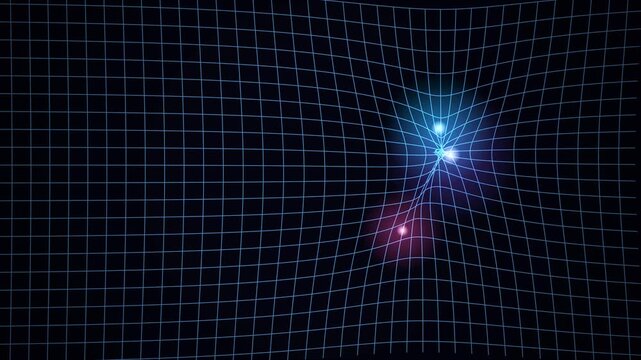 Spacetime grid bending around drifting gravity wells seamless loop