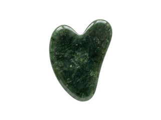 Heart shaped green jade gua sha tool for facial massage and skincare routines on transparent background © Frodo