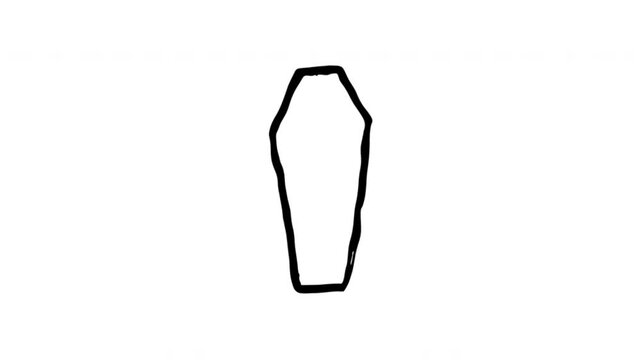 Coffin Outline For Funeral And Death Symbolism Hand Drawn Doodle Animation. Casket Shape And Memorial Ceremony. Halloween And Horror Graphic. 4K Loop With Alpha Channel.
