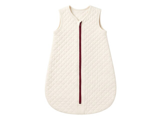 Quilted cream baby sleeping bag with a maroon zipper isolated on a transparent background studio © Frodo