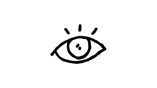 Eye Symbol For Vision And Viewing Hand Drawn Doodle Animation With Alpha Channel. Sight Icon And Visual Awareness, Transparent Background. 4K Loop Hand Drawn Icon.