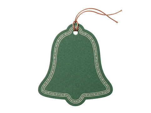Green bell shaped gift tag with decorative border isolated on a transparent background