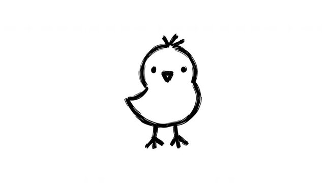 Chick For Baby Announcements And Spring Greetings Doodle Animation With Alpha Channel. Young Chicken And Farm Animal Symbol. Animated Hand-Drawn Icon For Video Overlay 4K.