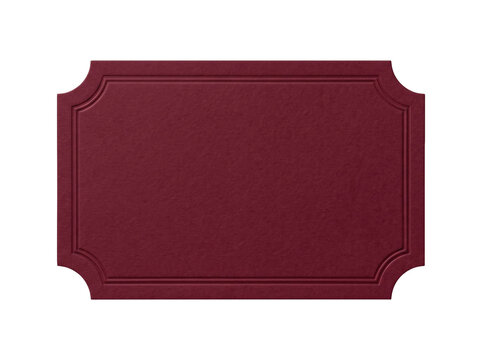 Elegant burgundy rectangular label with a decorative embossed border on transparent background