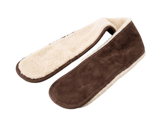 Brown suede winter scarf with soft cream faux fur lining transparent background © Frodo