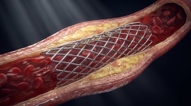 Medical stent inserted inside an artery to restore proper blood flow with angioplasty