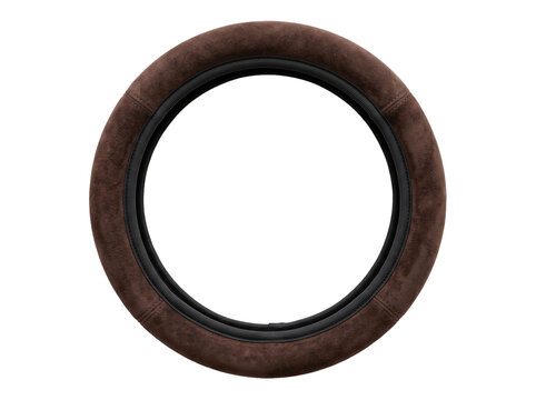Brown velvet steering wheel cover transparent background for automotive interior design