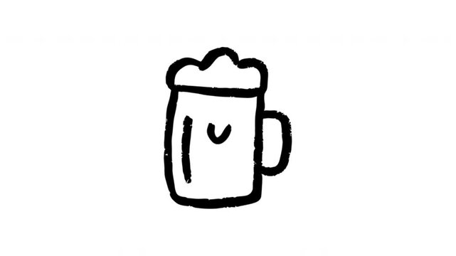 Beer Mug For Brewery Menus And Pub Promotions Wiggle Doodle Animation With Alpha Channel. Ale Stein And Bar Celebration Symbol, Transparent Background. 4K Loop Hand Drawn Icon.