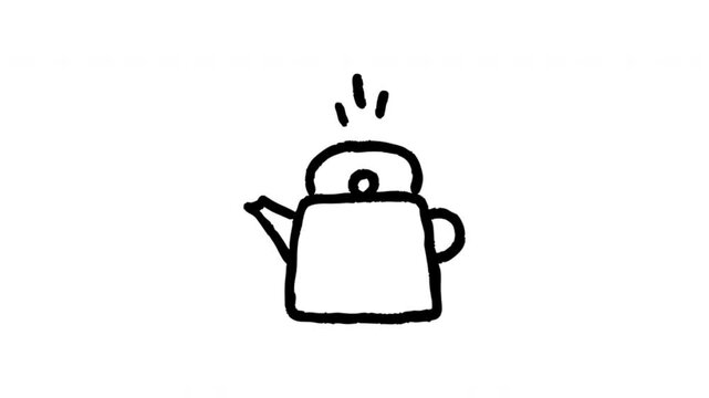 Teapot For Brewing And Serving Tea Hand Drawn Doodle Animation. Kettle Symbol And Hot Beverage Preparation. Kitchen Drink Service Graphic. 4K Loop With Alpha Channel.