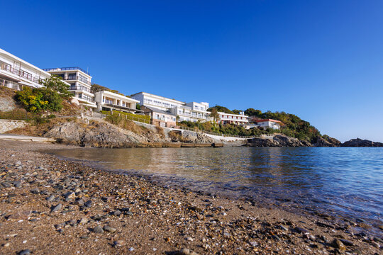 Rocky Beach and Coastal Buildings in Ako, Hyogo, Japan