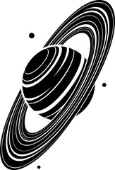 isolated saturn planet black and white line art on transparent background © RABEYA
