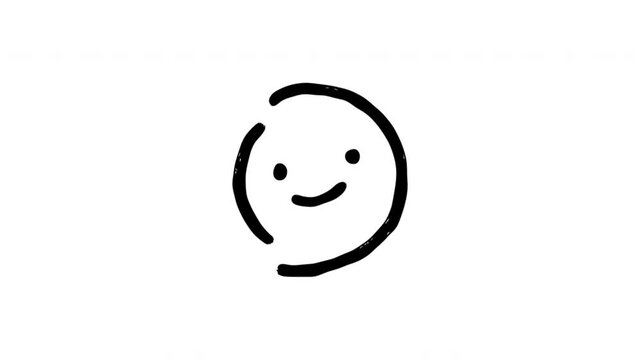 Smiling Face For Happiness And Friendly Communication Doodle Animation. Happy Emoticon And Positive Greeting. 4K Video Loopable Overlay Element. Hand-Drawn Animated Icon With Alpha Channel.