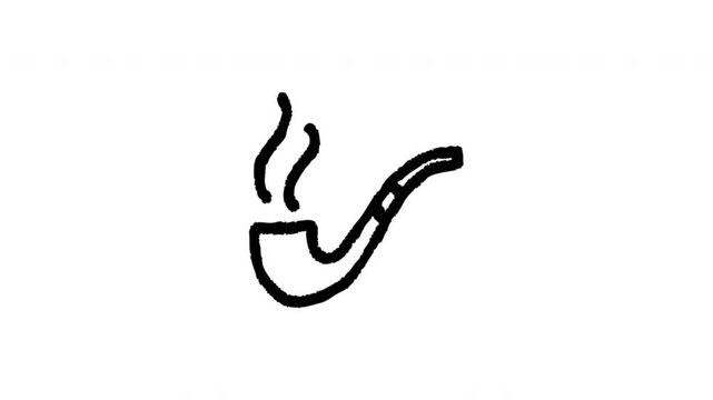 Smoking Pipe For Tobacco And Relaxation Doodle Animation. Tobacco Pipe And Smoking Culture Symbol. 4K Video Loopable Overlay Element. Hand-Drawn Animated Icon With Alpha Channel.