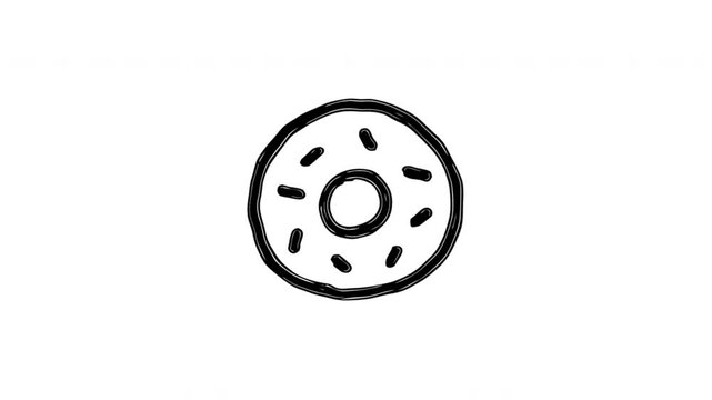Bagel For Breakfast And Bakery Menus Doodle Animation. Donut Shape And Baked Food Symbol. 4K Video Loopable Overlay Element. Hand-Drawn Animated Icon With Alpha Channel.