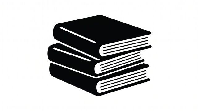 Black and white vector silhouette icon of a stack of three closed books with white page-edge lines, shown at a slight angle on a plain white background.