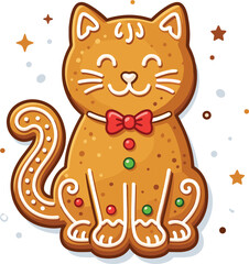 Obraz premium Gingerbread Cat Art, Xmas Cookie Vector Art, Holiday Kitty Clipart, Festive Cat Design, Winter Biscuit Vector