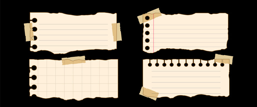 Vintage Torn Note Paper With Masking Tape Scrapbook Element Set