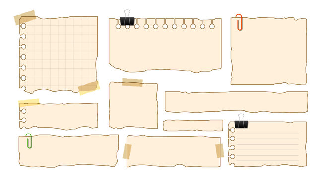 Isolated Torn Paper Note With Binder Clip And Masking Tape Collection