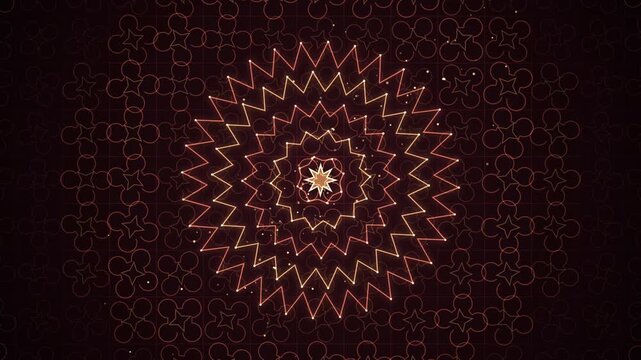 Seamless rotating copper mandala animation with intricate sacred geometry patterns for background