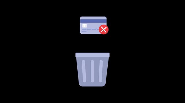 Concept of wasted money and rejected payments; financial waste, poor investment, failed transactions, financial loss, and budget cuts. 2D animation with 4K resolution and alpha channel.