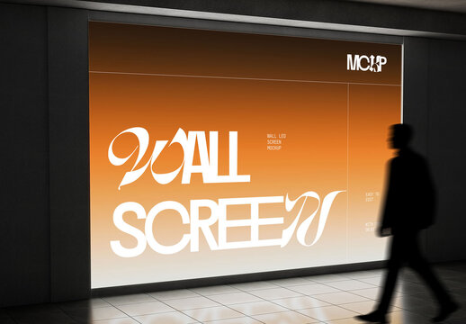 Wall LED Screen Mockup with Walking Person