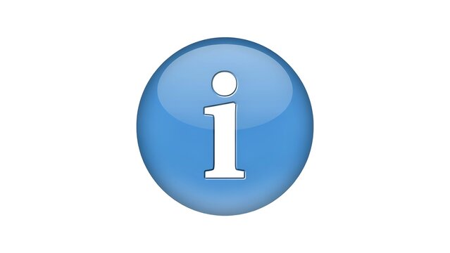 Glossy blue circular information icon button with a white letter i symbol isolated on a plain white background
