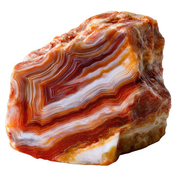 Layered rough banded agate stone, isolated on transparent background