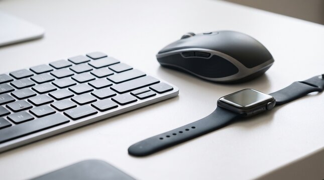 Remote Work & Digital Nomad: Wireless gadgets on the desk  