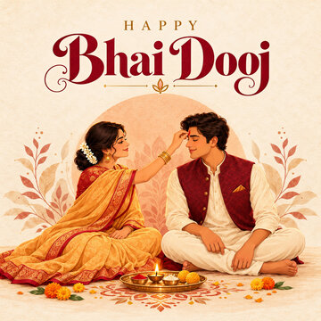 Indian sister applying tilak on brother forehead celebrating bhai dooj