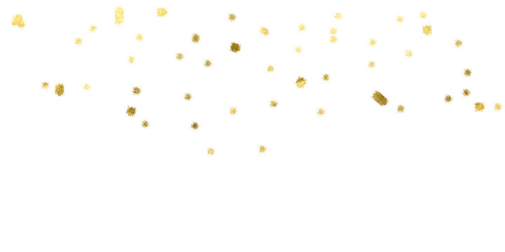Gold snowflake sparkling dust .Gold spray particles overlay on transparent background. Glowing foil glitter trail and stardust effect. Watercolor gold foil pieces flake. Old gold texture confetti. 