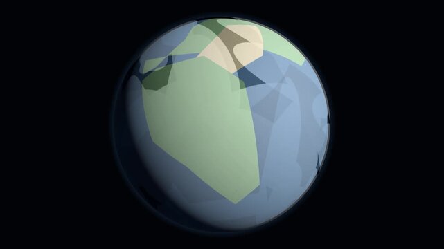 Seamless loop of a highly detailed photorealistic 3D Earth globe with accurate continent geography, clouds, atmosphere glow, and clockwise rotation against a deep space background.