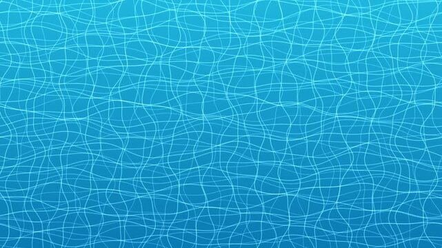 Woven caustic light threads texture on blue water, seamless loop