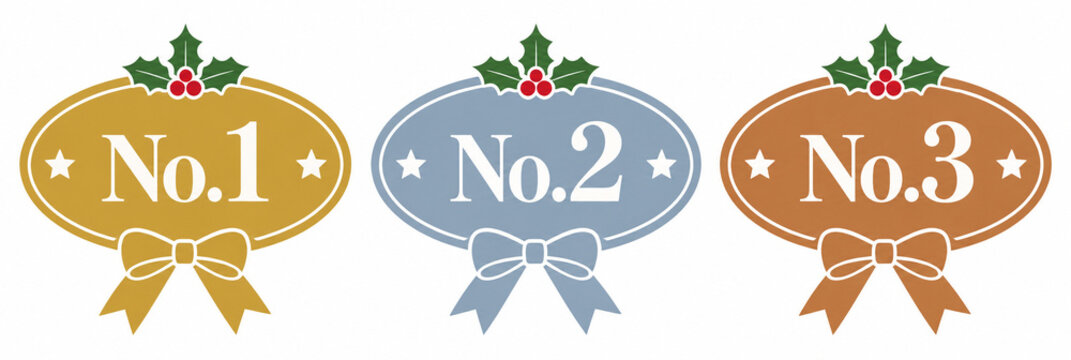 クリスマス向け横長の楕円メダルの1位・2位・3位ランキング装飾セット