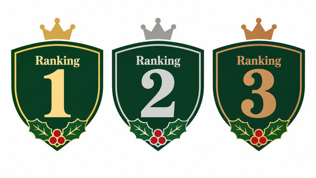 クリスマス向け尖った盾型エンブレムの1位・2位・3位ランキング装飾セット