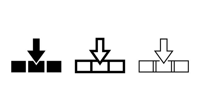 Set of three download icons with arrow pointing down isolated on a