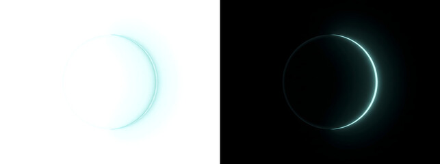 Dark circular sphere with a glowing teal crescent rim light on one side for futuristic designs in PNG, Transparent and Black Background Versions © Guddoo