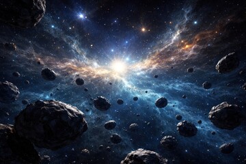 Fototapeta premium Asteroids floating in cosmic space.