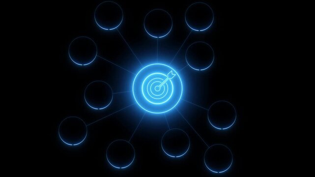 Ai tools or neon box animation in target icon. Multi function for Agentic AI technology motion background. Multi agent AI systems, Automate daily Tasks Smart Automate repetitive work