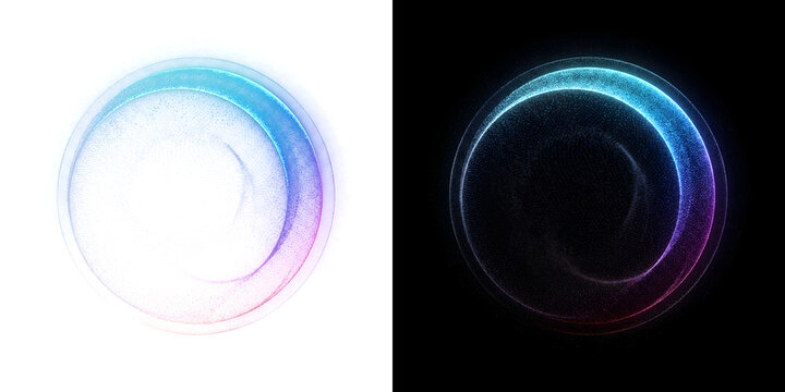 Orb of layered particle rings with cyan and pink gradients for interfaces in PNG, Transparent and Black Background Versions