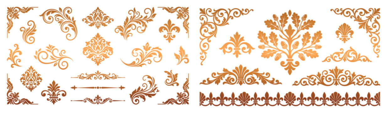 Vintage floral acanthus corner and border vector collection set
