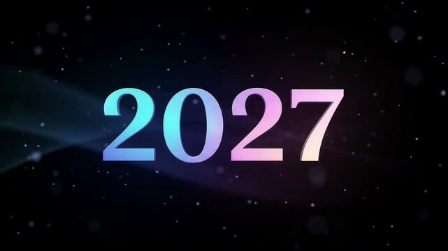 Elegant 2027 New Year Countdown Animation with Glowing Gradient Numbers and Floating Particles on Dark Background