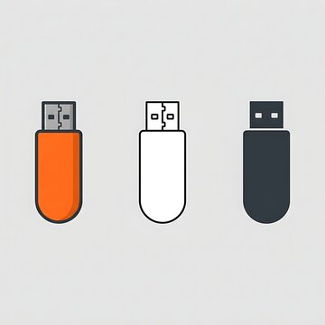 Set of three flat design vector icons representing usb flash drives