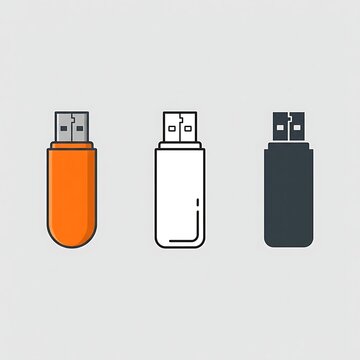 Set of three different style usb flash drive vector icons for modern data storage design